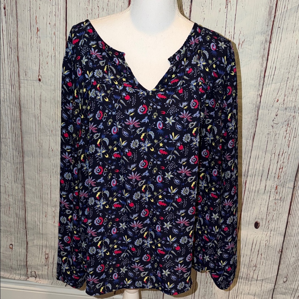 GAP Factory Floral Blouse - Navy and Pink
